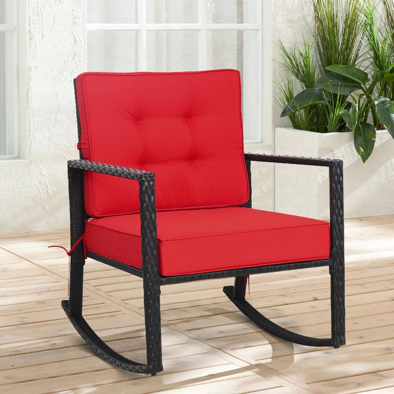 Outdoor Rattan Rocking Chair with Cushion - WELLFOR
, 6 of 7