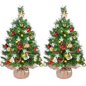 Yaheetech 2Ft/3Ft Set of 2 Battery Operated Tabletop Christmas Tree with LED Lights, Green - 1 of 4