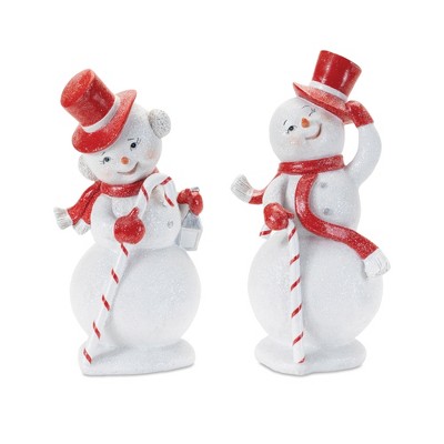 Snowman with Candy Cane Figurines (Set of 2