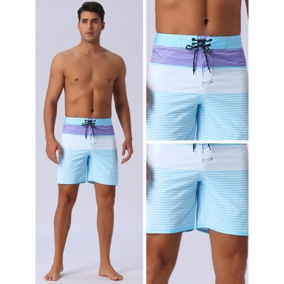 INSPIRE CHIC Men's Color Block Drawstring Waist Pool Beach Striped Swimming Shorts Sky Blue 34 — фото 4