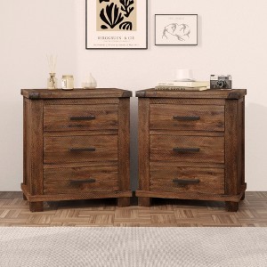 NicBex Set of 1/2 Farmhouse Nightstand,Bedside Tables with 3 Drawers for Bedroom,Living Room,Brown - 1 of 4