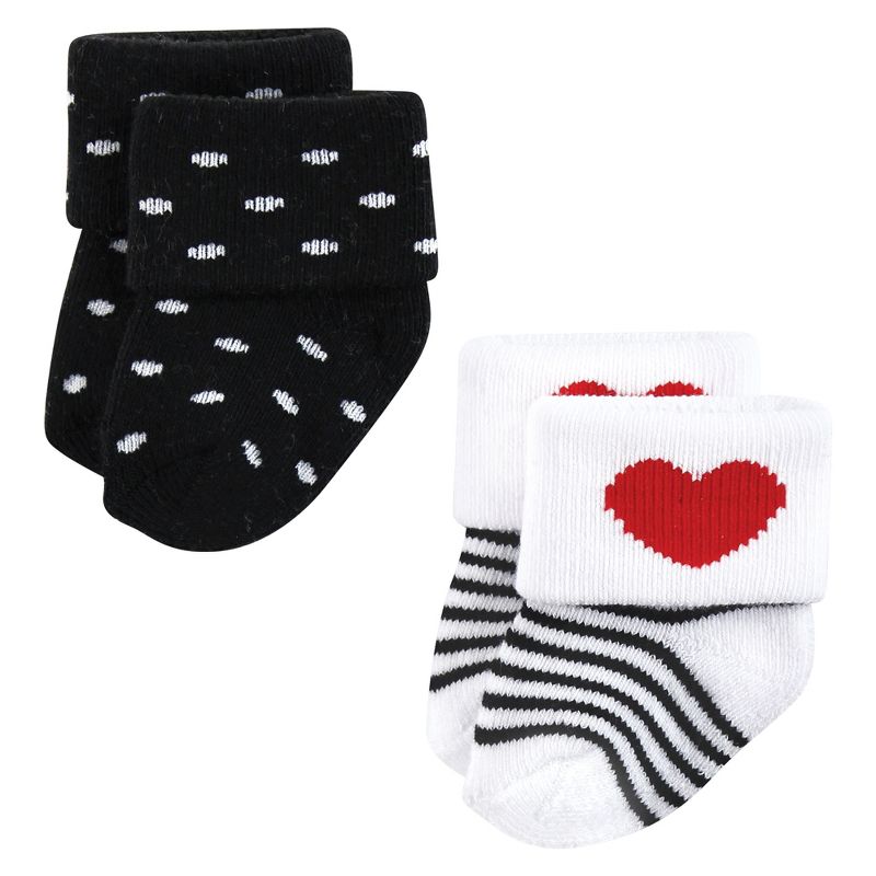 Hudson Baby Infant Girl Cotton Rich Newborn and Terry Socks, Mom and Dad Girl Red Black, 4 of 10