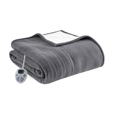 Serta Twin Fleece to Sherpa Electric Bed Blanket Charcoal Gray