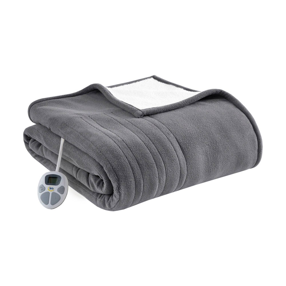 Photos - Duvet Serta King Fleece to Shearling Electric Heated Bed Blanket Charcoal Gray 