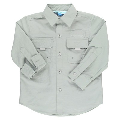 Image of RuggedButts Harbor Gray Sun Protective Button Down Shirt - Grey, 3-6 Months