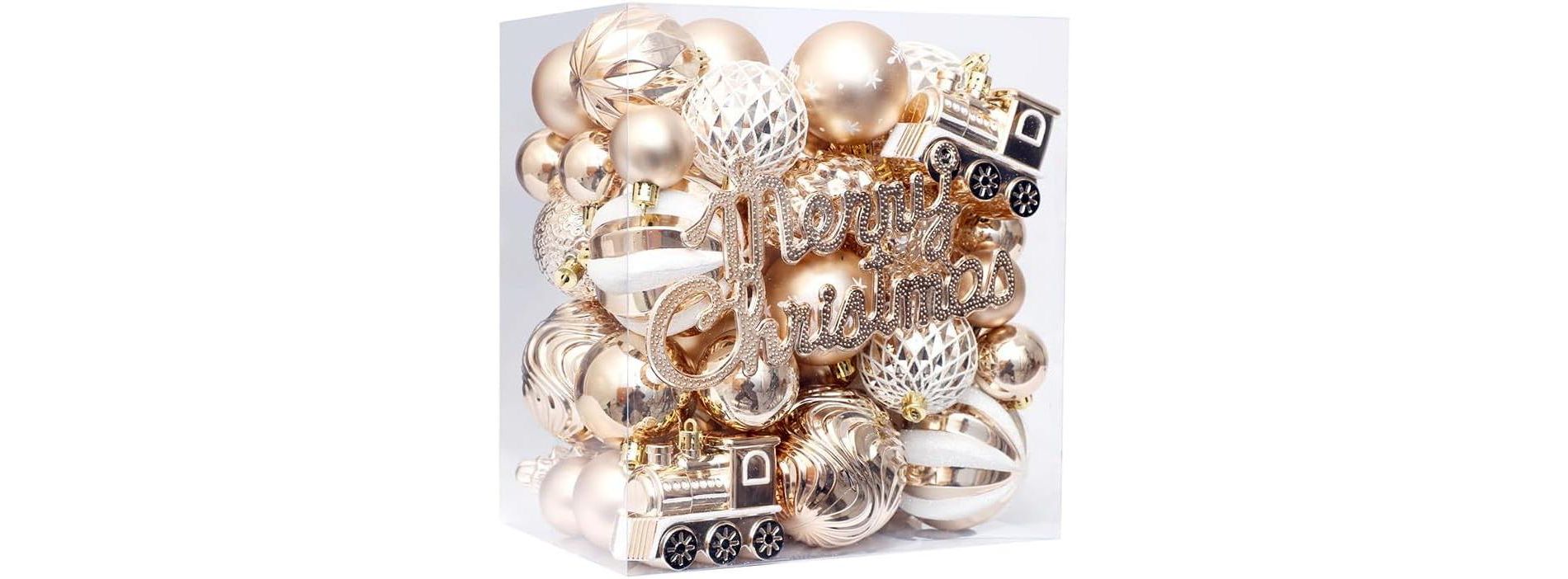 Christmas Ornaments Set 65pcs - Tree Decorations with 5 Colors, Shatterproof for Holiday Party Home Decoration