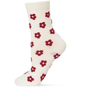 Memoi Women's Flocked Contrast Cotton Blend Floral Crew Sock - 1 of 2