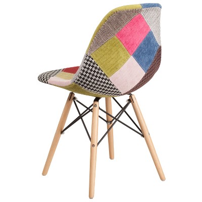 Milan Patchwork Multicolor Fabric Chair with Artistic Wooden Legs