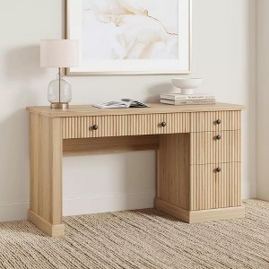54" Fluted Modern Desk With Charging Station & File Cabinet,Office Desk w/Built-in Drawers- Storage Office Desk for Study, Living Room & Bedroom - 1 of 4