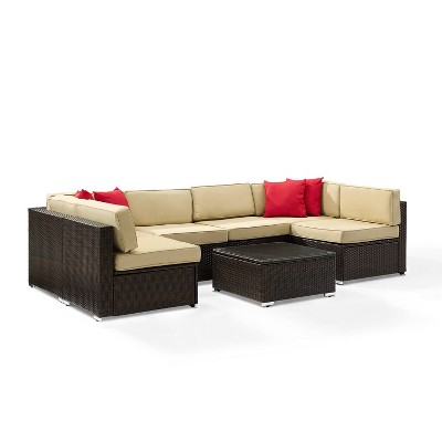 Sea Island 7pc Outdoor Wicker Sectional Set - Sand - Crosley