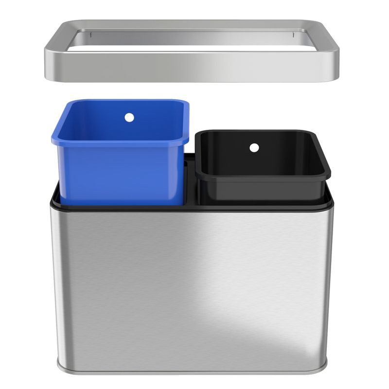 iTouchless Open Top Dual Compartment Trash Can & Recycle Bin 5.3 Gallon Rectangular Silver Stainless Steel, 4 of 6