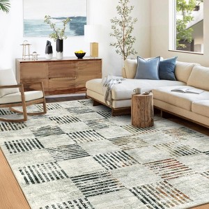 TROPOW 8x10 Area Rugs for Living Room Bedroom Non-Slip Washable Rugs Plaid Checkered Large Area Rug Stain Resistant Modern Abstract Throw Rug - 1 of 4
