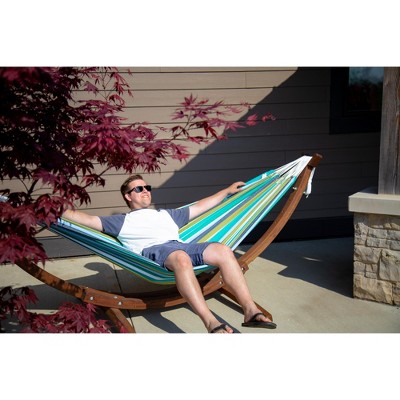 Vivere 8ft Multicolor Cotton Hammock with Solid Pine Arc Stand