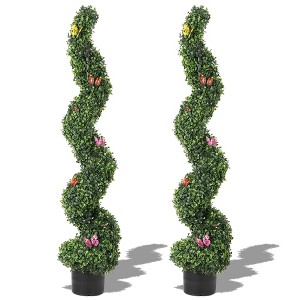 4-5 Ft Artificial Boxwood Spiral Topiary Trees, Artificial Plants Outdoor Front Porch with 7 Pcs Decor, Spiral Faux Topiary Trees (2 Pcs) - 1 of 4