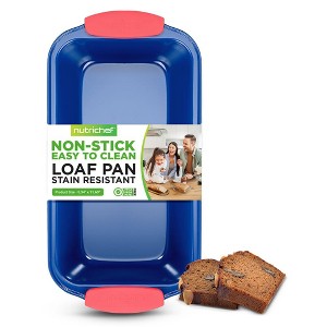 NutriChef Non-Stick Loaf Pan - Deluxe Nonstick Blue Coating Inside and Outside with Red Silicone Handles - 1 of 4