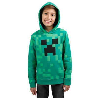 Minecraft Video Game Creeper Face Youth Boys Green Graphic Print Hoodie