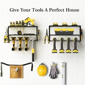 Fortune Candy 2-Tier Tool Organizer Wall Mount, 4 Slots for Cordless tool Storage, Utility Rack Suitable for Garage/Workshop/Pegboard - 1 of 4