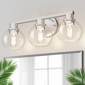 DORESshop 19 in. 3-Light  Black and Gold /Brushed Nickel Bathroom Vanity Light, LED Interior Powder Room Lighting with Clear Globe Shades - 1 of 4