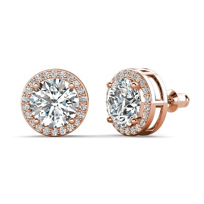 18k Gold Plated Halo Stud Earrings with Simulated Diamonds Gift for Women