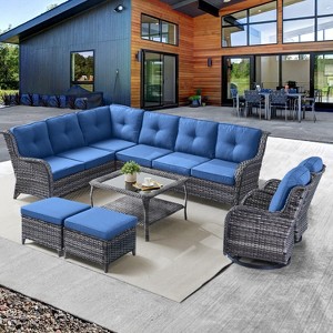 Belord 7PCS Patio Furniture Set with Swivel Chairs, All Weather Wicker L Shape Outdoor Sectional Sofa Set with Swivel Chairs, Ottomans, Coffee Table - 1 of 4