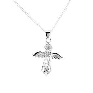 Dicksons 73-8064P Angel Cross Cubic Zirconia Stones, Silver Tone, 18 Inch, Plated Metal, Women's Everyday Necklace, - 1 of 2