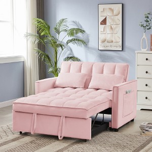 53.14" Pull Out Sleep Sofa Bed, Velvet Loveseats Sofa Couch with Side Pocket, 4W-ModernLuxe - 1 of 4