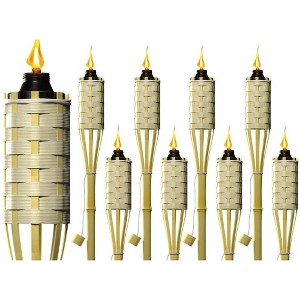 Sorbus 5 Feet Tall Set of 8 Bamboo Outdoor Torches with Metal Oil Canister & Snuffer Cover - 1 of 4