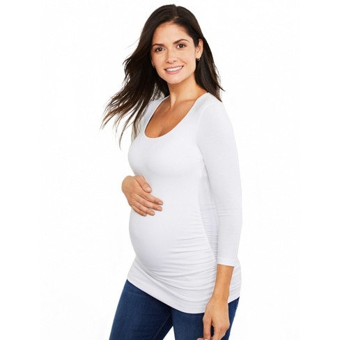 Side Ruched 3/4 Sleeve Maternity T Shirt - A Pea In the Pod