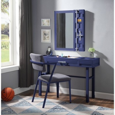 Cargo Blue Metal & Wood Vanity Desk with Storage Drawer