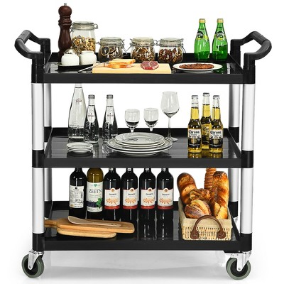 Black and Silver 3-Shelf Aluminum Utility Cart with Casters