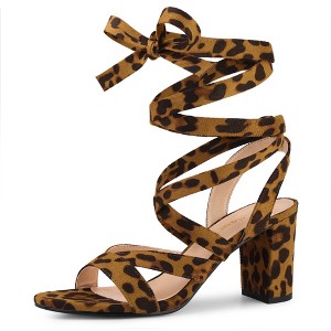 Allegra K Women's Open Toe Front Crisscross Chunky Heel Lace Ups Sandals - 1 of 4