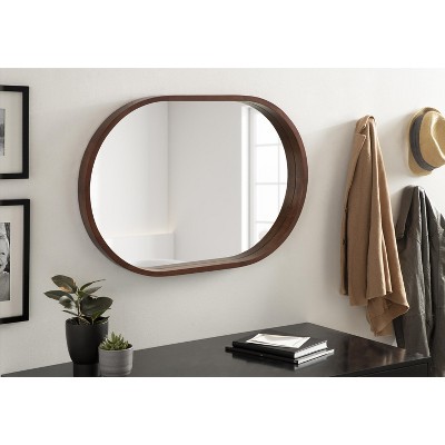 Walnut Brown Capsule Wall Mirror with Poplar Wood Frame, 24x36