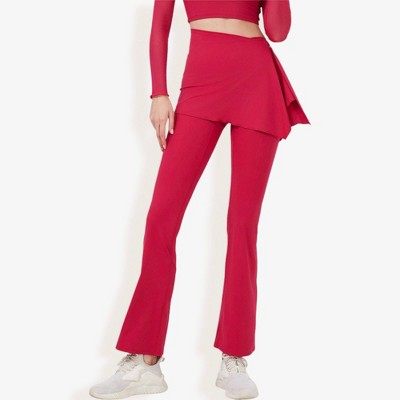 Anna-Kaci Active Women's High Waist Flare Pants with Layered Skirt Overlay