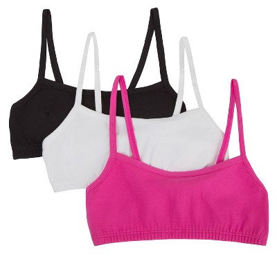 Fruit of the Loom Girls' Spaghetti Strap Sports Bra 3-Pack Black  Hue/Passion Fruit/White 36