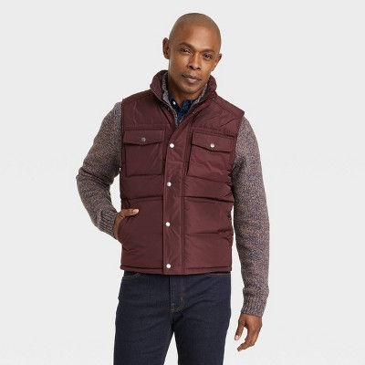 Goodfellow & Co Men Zipper Snap Houndstooth Midweight Puffer Vest Corduroy