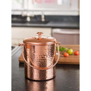 Gardener's Supply Company Hammered Copper Compost Pail | Stainless Steel - 6-3/4" Diameter x 9" H Overall | Easy To Clean Resists Odors & Stains | - 1 of 3