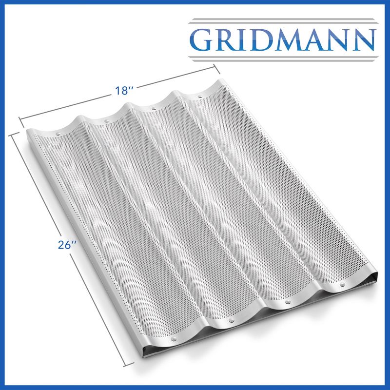 GRIDMANN 18" x 26" Commercial Aluminum Baguette Pan, Perforated French Bread Loaf Baking Pan, 3 of 8