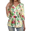 Nlife Women's Casual V Neck Floral Print 3/4 Length Sleeve Blouses Tropical Hawaiian Shirt Tops - 2 of 4