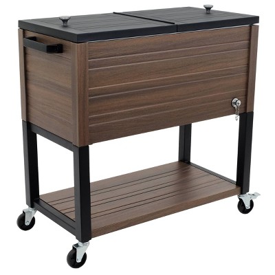 Permasteel 80-Quart Brown Woodgrain Rolling Patio Cooler with Insulated Basin