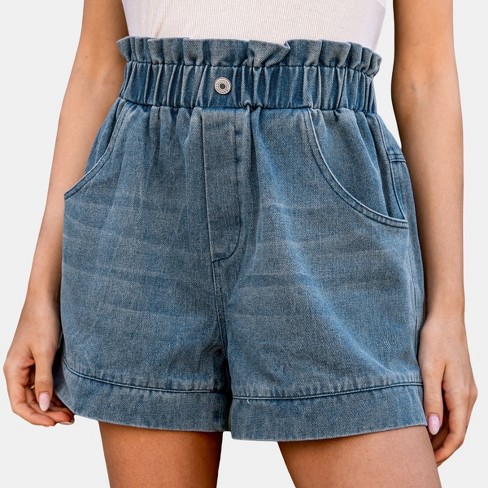 Elastic waistband jean shorts online