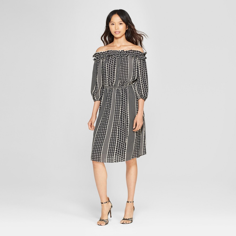 Women's Polka Dot Ruffle Bardot Dress - Who What Wear Black XXL, Size: XXL was $34.99 now $10.49 (70.0% off)