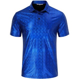 Men's 70s Disco Shirts Shiny Sequins Short Sleeve Party Shirt Slim Fit Nightclub Costume Tops - 1 of 4