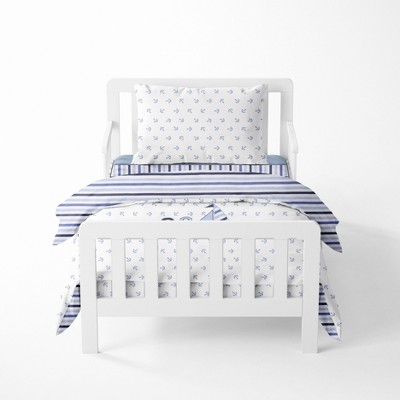 Bacati - Little Sailor Anchor Boat Blue Navy 4 pc Toddler Bedding Set