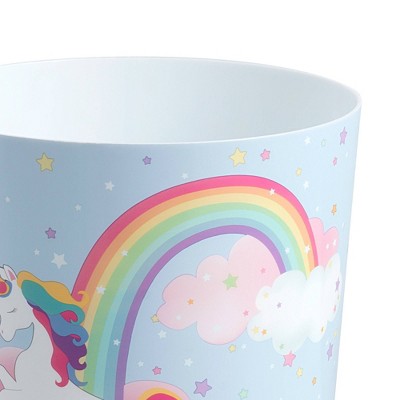Blue Plastic Unicorn and Rainbow Kids' Wastebasket