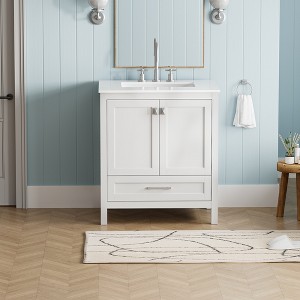 Christopher Knight Home Sibyl Wall-Mounted 30" Bathroom Vanity with Marble Sink and Drawer - 1 of 4