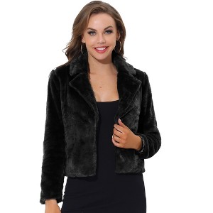 INSPIRE CHIC Women's Autumn Winter Cropped Notch Lapel Faux Fur Fluffy Jacket - 1 of 4