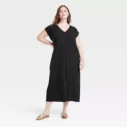 Women's Short Sleeve V-Neck Knit Dress - Universal Thread™ Black 4X