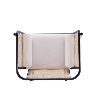 Versailles Barrel Accent Chair in Black & Cream with Rattan Back