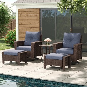 LayinSun Wicker Patio Furniture Set with Fire Pit Table, Classis Outdoor Conversation 360 Degree Swivel Chairs Set with Coffee Table - 1 of 4