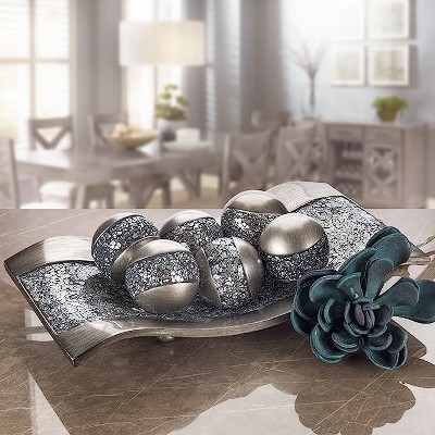 Schonwerk Silver Crackled Resin Decorative Orbs Set